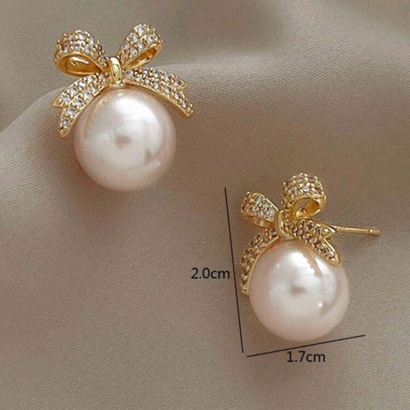 #120. PopBowknot-Shaped Pearl & Diamond Inlaid Earrings. - Picture 3 of 3
